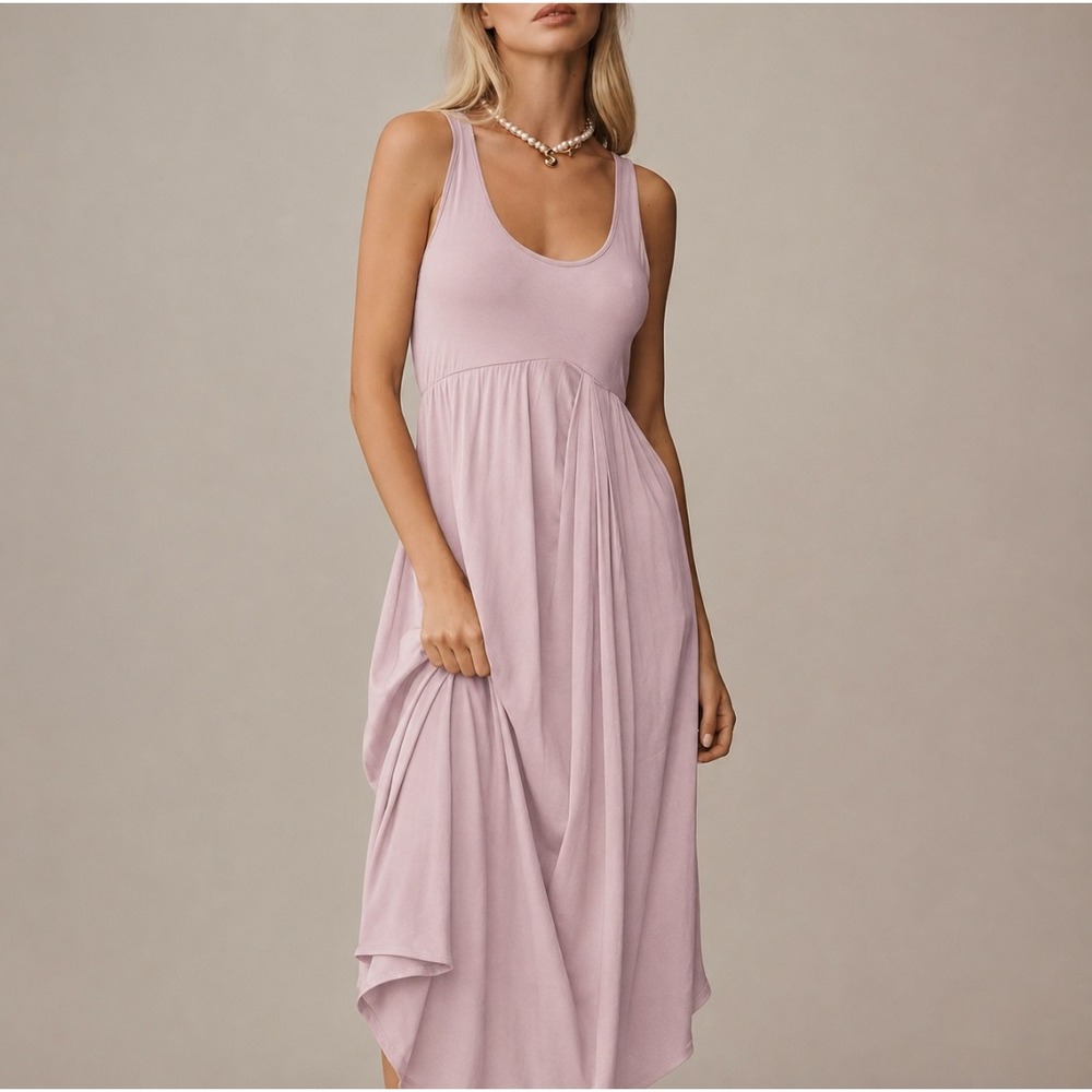 Anthropologie Gemini Midi Dress Sleeveless Empire Waist Medium Mauve Boho Summer